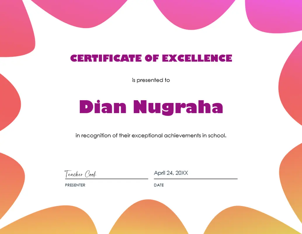 Student excellence certificate